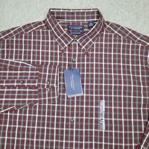 Roundtree Yorke‎ Shirt Mens XL Red Plaid Long Sleeve Button Down 80s Two-Ply NEW
